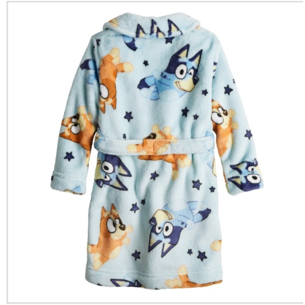 Kids Robe soft fleece w Bluey Cartoon Print - Blue and Orange, size 3T - Picture 2 of 7